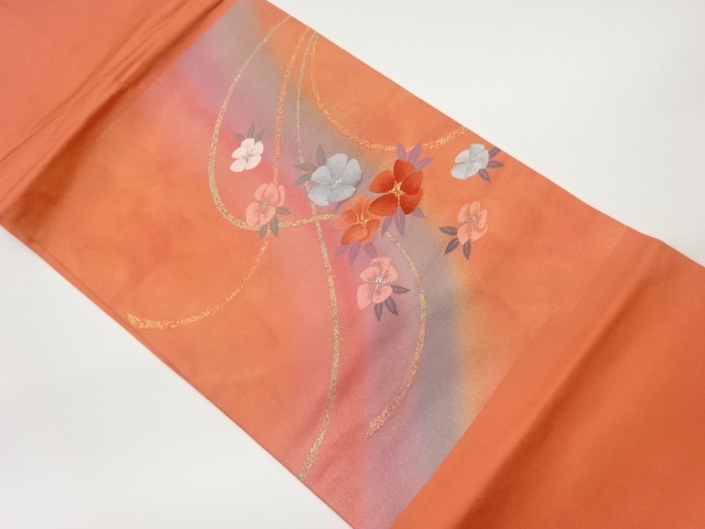 リサイクル　引箔曲線に花々模様織出し名古屋帯